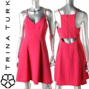 NWT Trina Turk Pink Vneck Cutout Back Fit & Flare Cocktail Dress MSRP $258